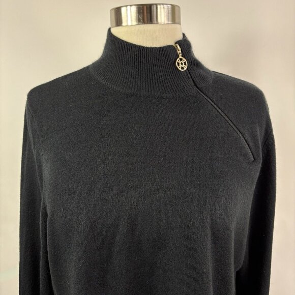 Luxe 360  Women’s Sweater M Black Mock Neck Turtle Neck Gold Zipper MCM Madmen - Picture 9 of 14